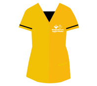 STCSW uniform - yellow with a black striped line at the end of each short sleeve.