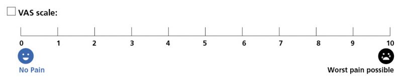 Scale of one to ten where one is no pain and ten is worst pain possible.