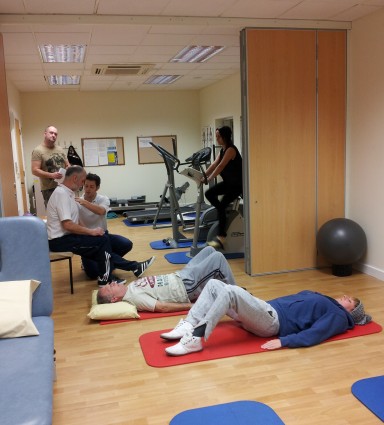 Rehab session in the gym with patients