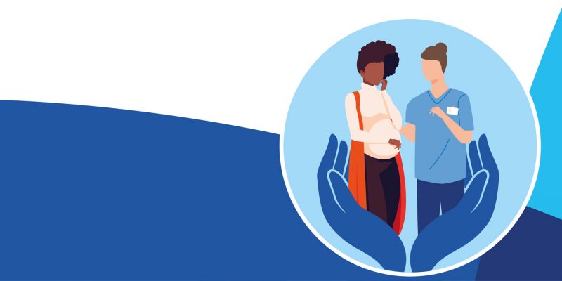 Graphic showing hands supporting pregnant women