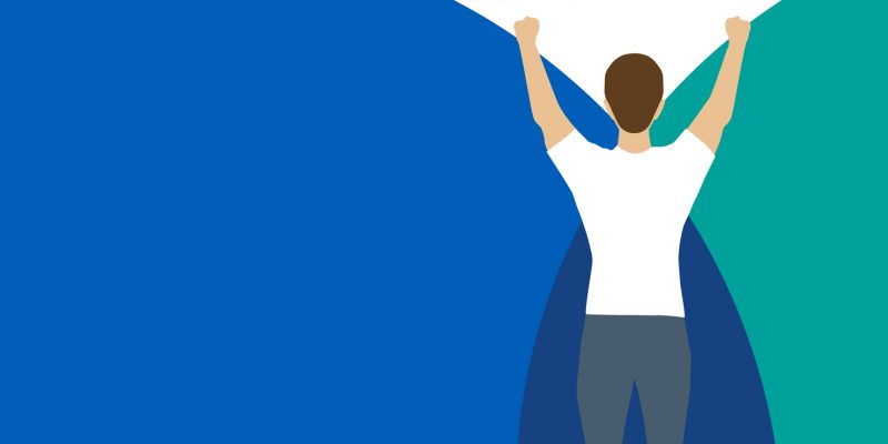 A person with their back to us who is stretching their arms up into the air