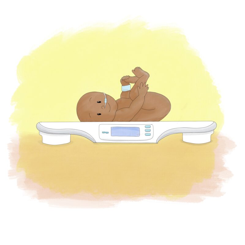 cartoon image of baby on scales