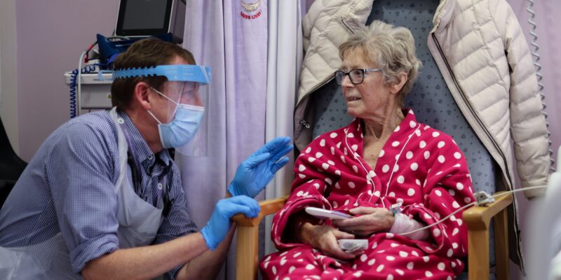 Doctor and patient on clinical admissions unit