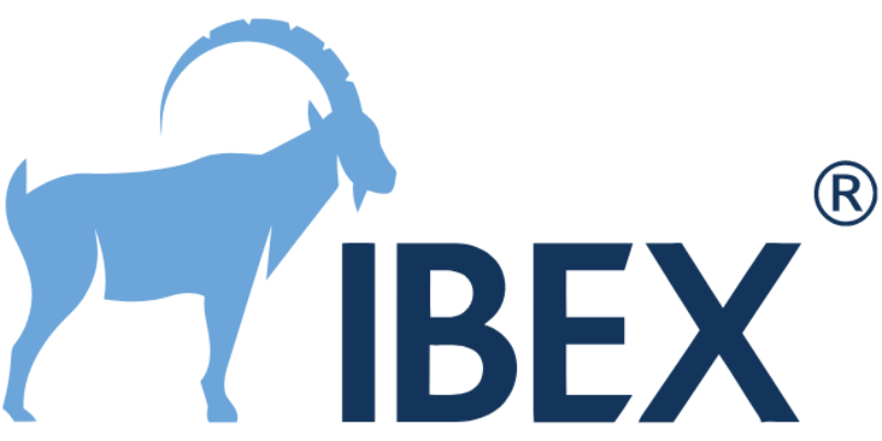 Ibex logo in dark blue next to a lighter blue coloured graphic of a ibex