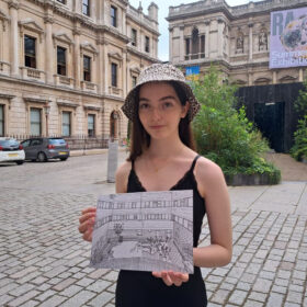 Cristiana Borg outside the Royal Academy
