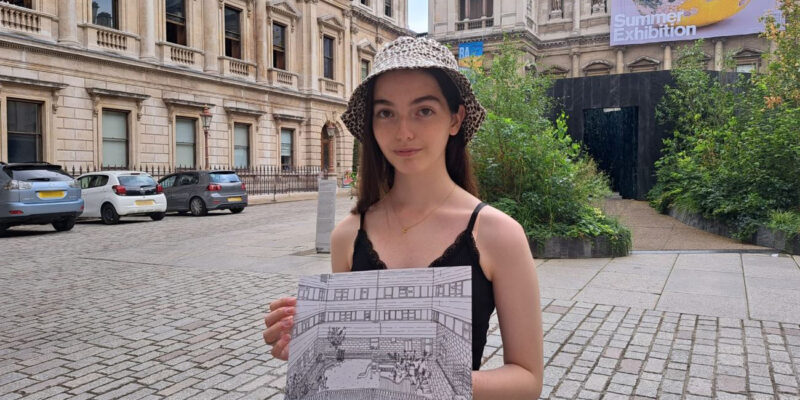 Cristiana Borg outside the Royal Academy