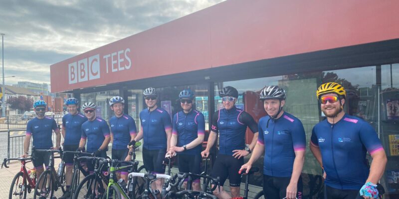 The team of cyclists outside of BBC Radio Tees