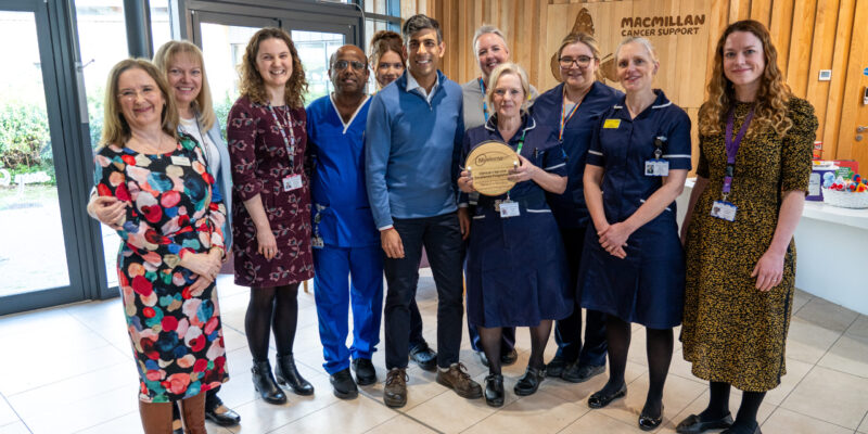 Haematology nurses receiving Myeloma UK award from MP Rishi Sunak