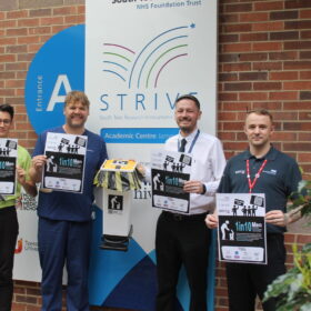 Sam Davison launching the bins with his colleagues.