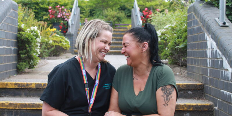 Jessica and Kat laughing over a joke
