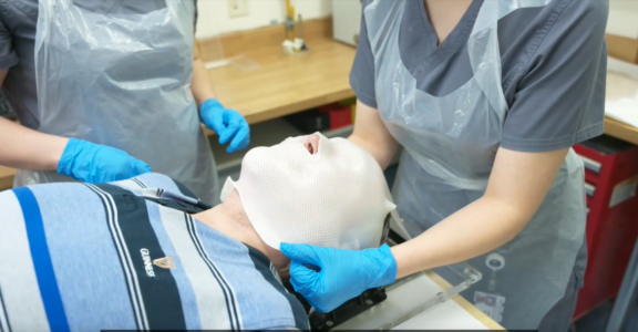 Patient having a radiotherapy mask made