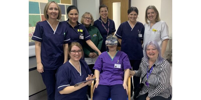The specialist palliative care and Our Hospitals Charity teams with the new VR headset