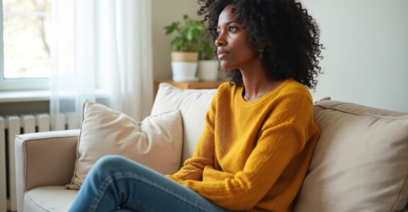 Woman sitting on sofe