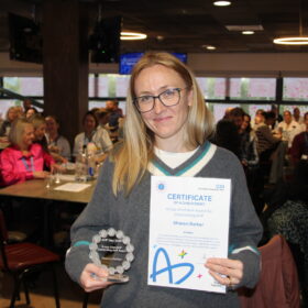 From L to R, Emma Nunez, Katie Hill and other nominees, Alan Macdonald and Carol Martin